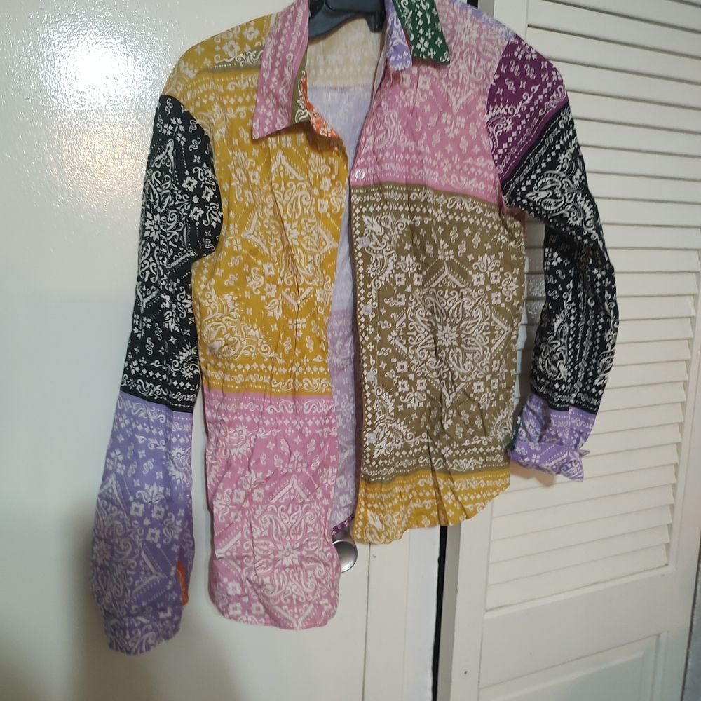 Multicolor Paisley Patchwork Shirt Size Large - image 1